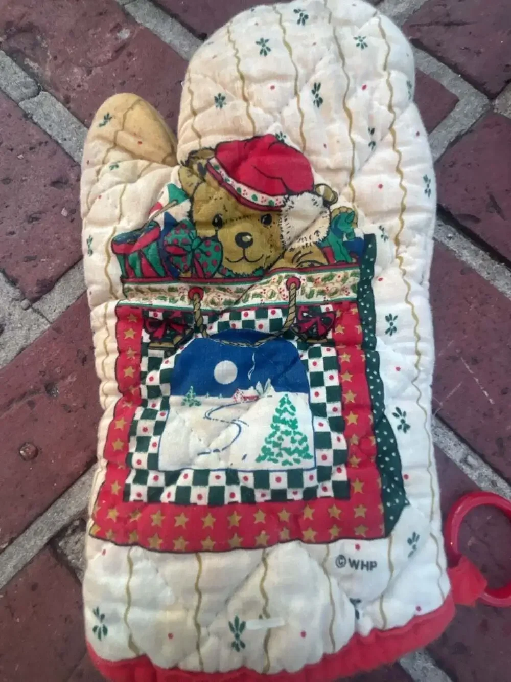 Vintage Franco Christmas Quilted Teddy Bear Oven Mitt